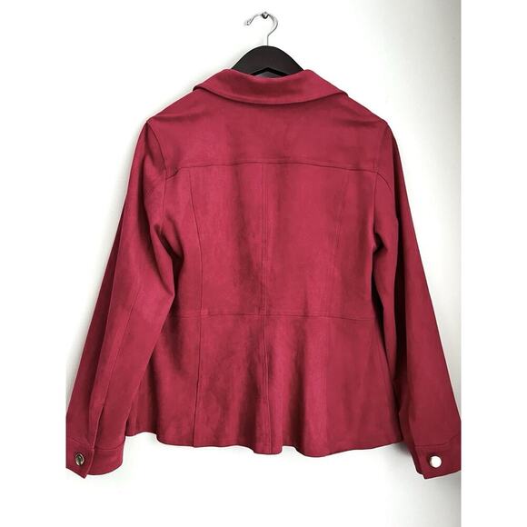 Chico's Faux Suede Peplum Jacket Red Women's Sz 0 US 4/6 Classy Career Lagenlook - Picture 9 of 11